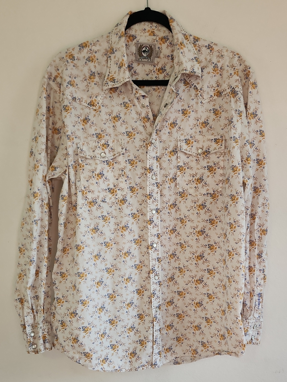 Rodeo Cinch Mens Large Floral Pearl Snap Long Sleeve Western Shirt Off-White
